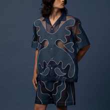 Load image into Gallery viewer, sunburst appliqué shorts (navy)