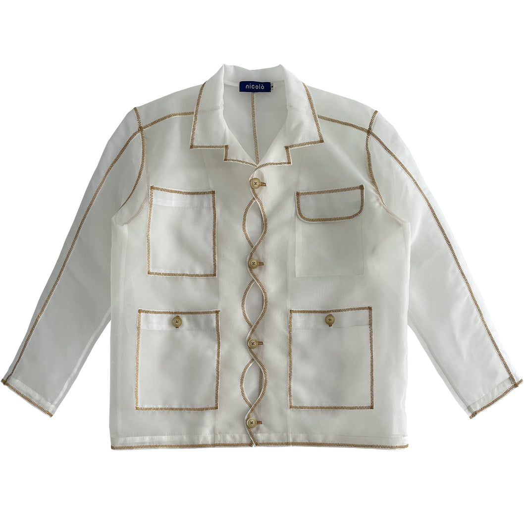 wavy sheer 4-pocket overshirt (cream/white)
